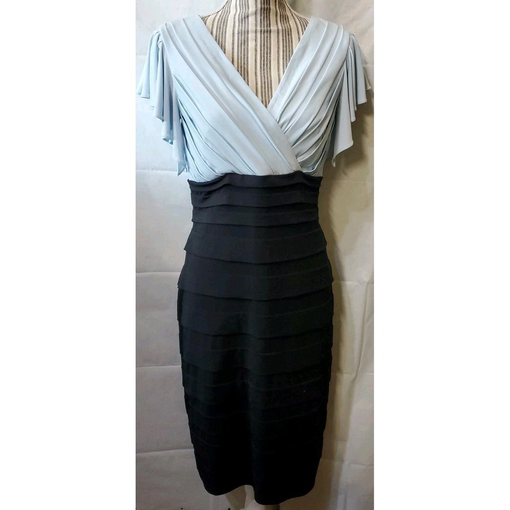 Chaya Sheath Dress Womens 10 Blue Black‎ Stretchy Layered Bodycon Cocktail